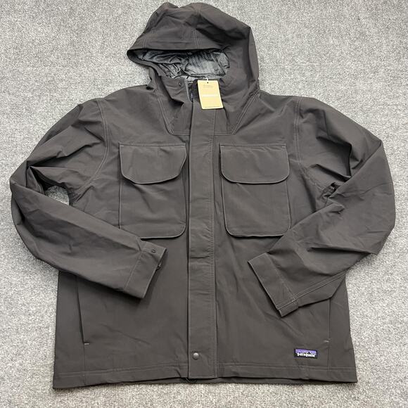 Patagonia Jacket Mens Large Black Utility AKT Hooded Water Resistant Outdoor - Picture 1 of 11